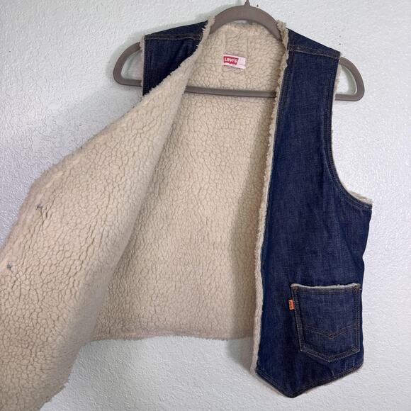 Vintage Levis Vest Mens Medium Denim Sherpa Lined Orange Tab Western Vtg 70s - Picture 3 of 16